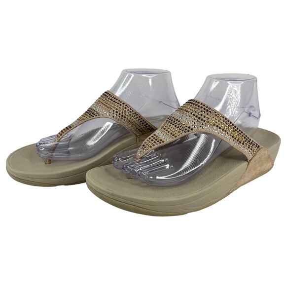 FitFlop Strobe Thong Flip Flop Sandals 9 Gold Silver Crystal Embellished - Picture 3 of 10